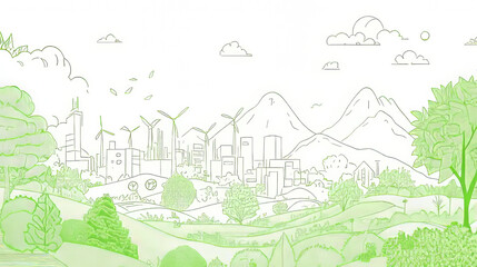 Wall Mural - A continuous line drawing shows a green energy concept. It highlights sustainable power storage, electric charging, and eco-friendly solutions for our planet.continuous single one line art concept.