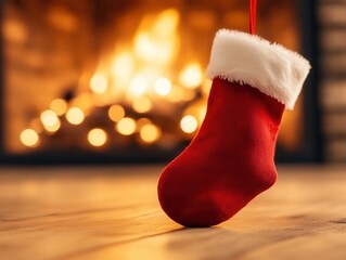 Canvas Print - Christmas Stocking by the Fireplace.