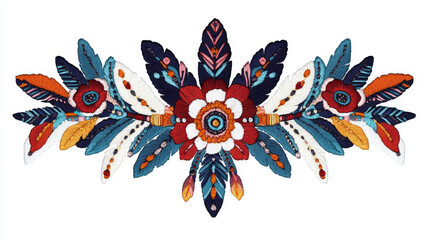 Canvas Print - A stylish design featuring colorful feathers and flowers in a Native American style.  This embroidery pattern is perfect for clothing, patches, or other craft projects.