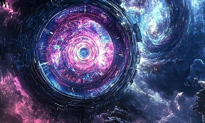 Wall Mural - Futuristic space portal with cosmic energy with ai generated.
