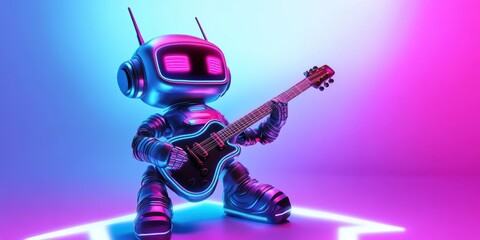A robot playing an electric guitar.