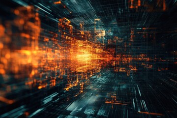 Wall Mural - dynamic abstract digital background with glowing particles and lines depicting technology and data t