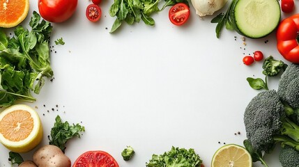 Fresh vegetables arranged around a white surface, perfect for adding text or a product.