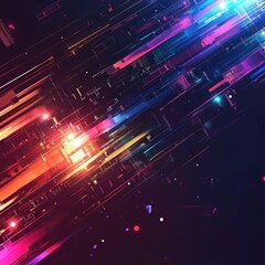 Wall Mural - Dynamic abstract background with vibrant neon colors and light trails, perfect for tech and digital themes.