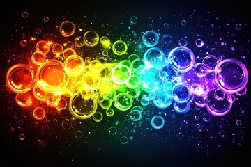 Wall Mural - vibrant rainbow bubbles on a dark background, creating a colorful abstract effect.