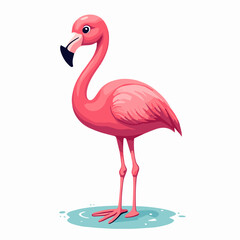 Canvas Print - Vector flamingo illustration standing in water, cartoon tropical bird character