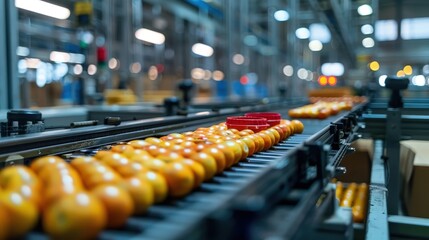 Automated Machinery Efficiently Sorting and Packing Vibrant Fruits in a Modern Facility