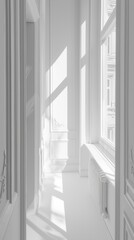 Canvas Print - Sunlight streaming through a window in a white room. AI.