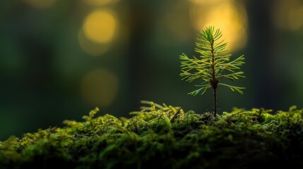 Poster - A Small Pine Sapling Growing in a Bed of Moss