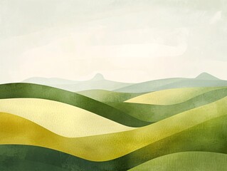 Wall Mural - 2408 9.a minimalistic rural landscape with abstract fields of rice, wheat, and corn, set against rol