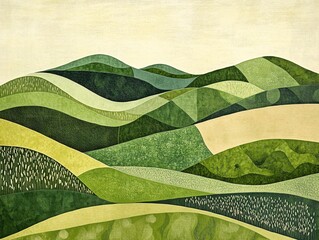 Wall Mural - 2408 9.a minimalistic rural landscape with abstract fields of rice, wheat, and corn, set against rol