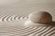 © grey - A peaceful zen garden with perfectly raked sand patterns and a single rock in the center.