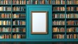 © Narongsag - Empty Picture Frame in Teal Room with Bookshelves