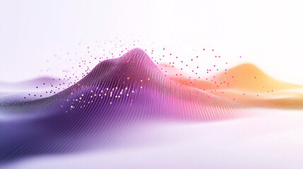 abstract purple and orange digital landscape with glowing dots and lines 3d illustration