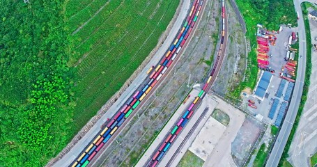 Aufkleber - Aerial view of moving cargo container train