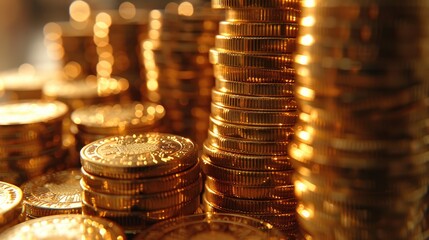 Poster - Stack of gold coins, symbolizing wealth, prosperity, and investment opportunities. .