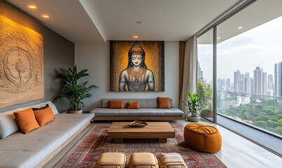 Wall Mural - Shiva in a modern context, blending traditional and contemporary elements, Generative AI