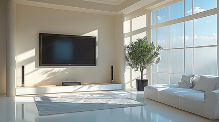Poster - A hall of tv, minimalist with white colors.