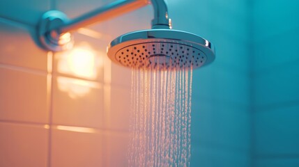 A showerhead spraying cool, refreshing water in a modern bathroom