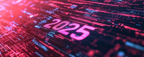 Digital calendar turning to 2025 with ample space for text on the side, showcasing a modern design.