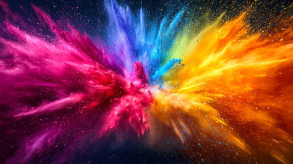 Wall Mural - red-blue-yellow bright explosion of holi colors. festive confetti. fireworks in the night sky. the c