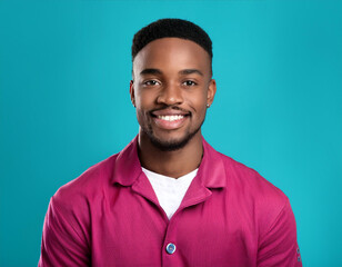 Wall Mural - Headshot Portrait of a Smiling Man with Contemporary Style, Isolated on Color Background with Ample Copy Space