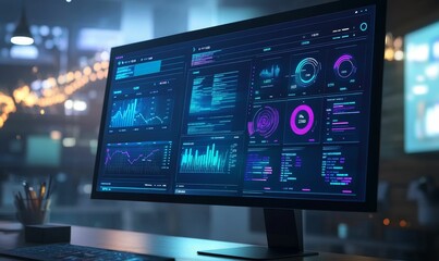 Computer monitor displaying data visualizations.