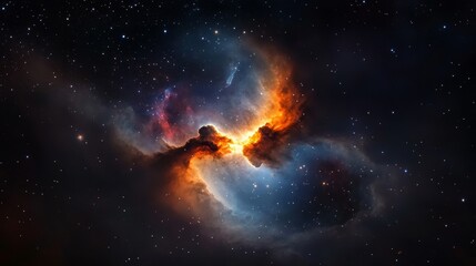Wall Mural - a captivating nebula dance, two vibrant clouds collide, glowing with celestial energy, stars scatter