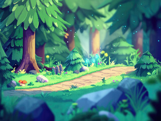 Pixelated Forest Path Background Pixel Art and 8-Bit Charm for Nostalgic Adventures