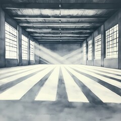 Poster - Sunbeams in an Empty Warehouse.