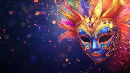 A bright and festive carnival background design featuring a decorative carnival mask, welcoming the excitement of the event.