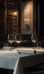 127. An elegant empty dining setting with soft lighting