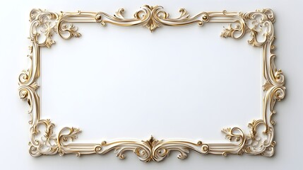 Elegant Gold Filigree Border Frame on Blank White Sign Surface for Refined Copy Space Concept