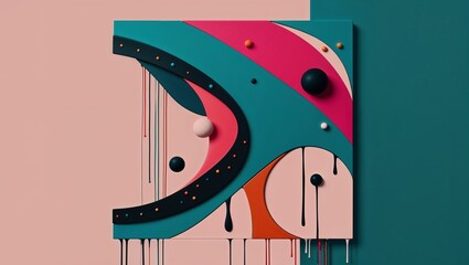 Canvas Print - Abstract colorful geometric shapes with dripping paint.