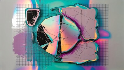 Canvas Print - Abstract art with iridescent colors and a shattered glass effect.