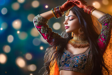 Sticker - young indian woman dancing at garba