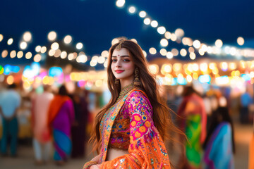 Sticker - young indian woman dancing at garba