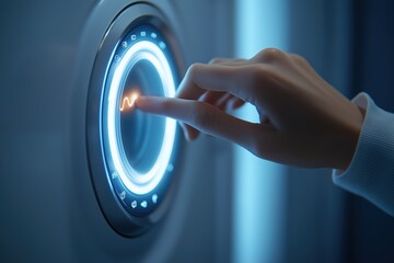 A person twisting the washer to activate a modern light control in a dimly lit room