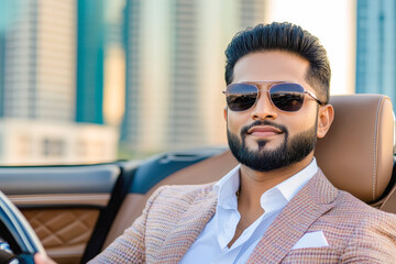 young indian businessman driving car