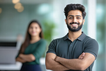 Wall Mural - young indian business people standing at office