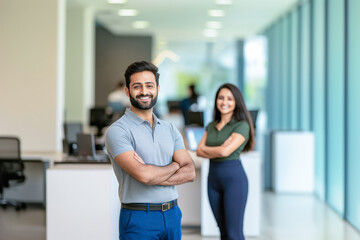 Wall Mural - young indian business people standing at office