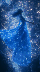 Wall Mural - Illustration of a ballet floating in the air. The dancers soar gracefully amidst the glittering stars, as enchanting as a heavenly kingdom.