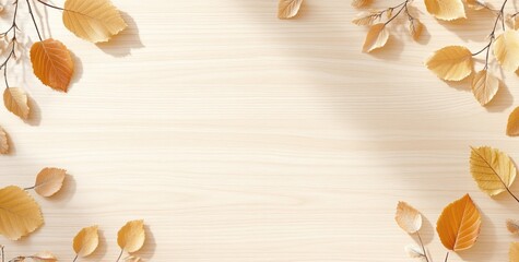 Sticker - A flat lay of autumn leaves on a light wooden background, ideal for seasonal designs.