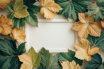 Poster - A blank frame surrounded by autumn leaves, ideal for a seasonal display or decoration.