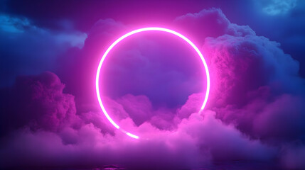Wall Mural - neon circle in clouds.