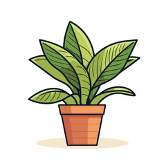 Decorative houseplant isolated on white background. Trendy plant growing in pot. Beautiful natural home decorations. Flat colorful vector illustration.