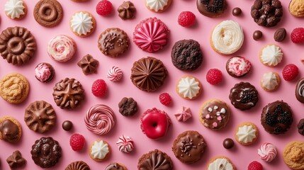 Wall Mural - Assorted Sweet Treats on Pink Background