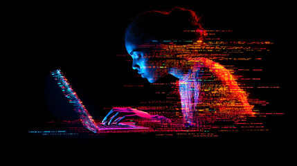 Wall Mural - Woman Hacker Digital Glitch Art.