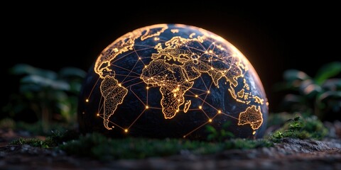 Canvas Print - Illuminated Earth Globe with Global Network Connections