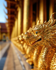 Golden dragon statue at temple in Thailand